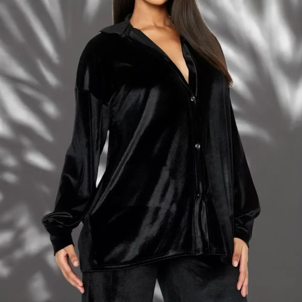 BOOHOO Velvet Oversized Shirt 12